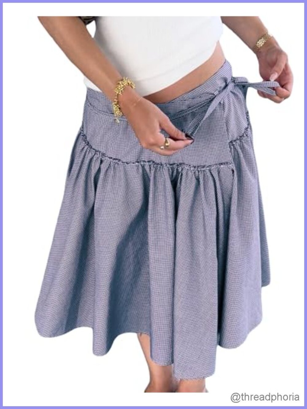 Women's Flowy Wrap Midi Skirt Plaid Gingham Sarong Style